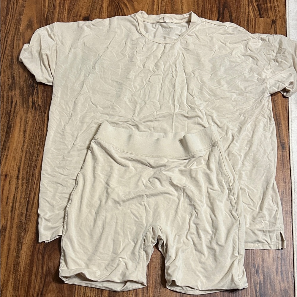 nuuds Cream Athletic Shorts and T-Shirt Set